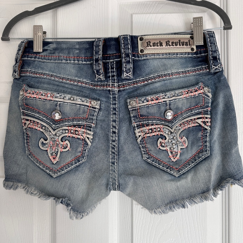 Rock Revival Blue Jean Shorts with Distinctive Stitching